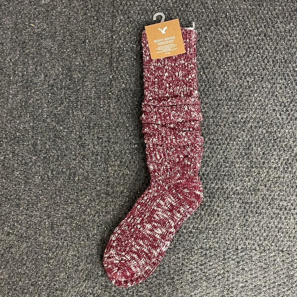 New American Eagle Ribbed Boot Socks womens Red White Marled thick tall
